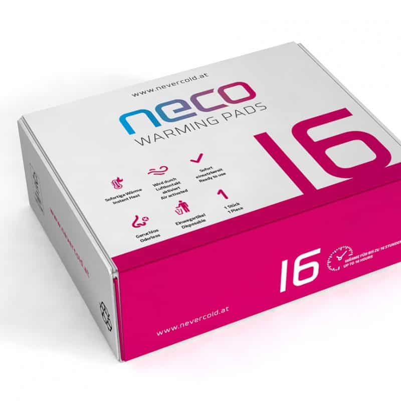 Die NECO warmingpads Verpackung beinhaltet 5 Wärmekissen und eine Anleitung